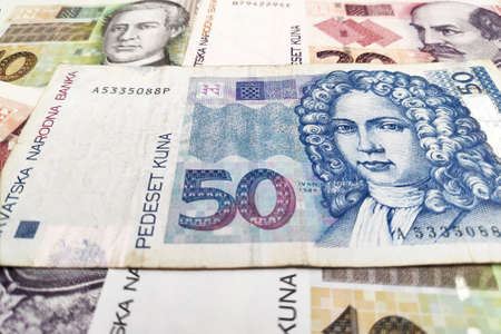 Close-up on a stack of Croatian Kuna banknotes.の写真素材