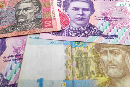 Stack of Ukrainian hryvnia banknotes as background.の写真素材