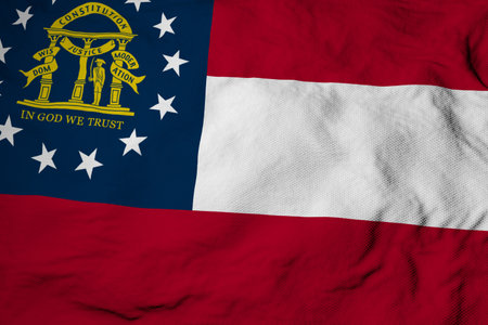 Full frame close-up on a waving flag of Georgia (USA) in 3D rendering.の写真素材