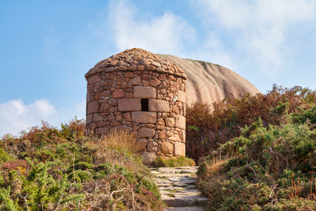 Gatehouse formerly used by customs officers along the coast of Ploumanac'h, a village in the town of Perros-Guirec in the CoÌtes-d'Armor department.の写真素材