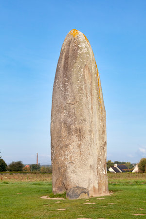 The Champ-Dolent menhir is located in Dol-de-Bretagne. With its 9.30m high, it is one of the tallest standing menhirs in Brittany.の写真素材