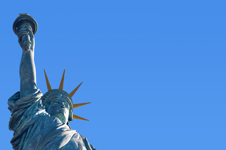 Replica of the Statue of Liberty in Paris, near the Eiffel Tower.の写真素材