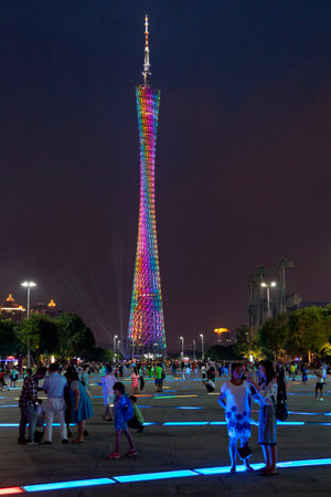 Guangzhou, China - August 15 2018: The Canton Tower is a 604 metres (1,982 ft) tall multi-purpose observation tower in the Haizhu District of the city of Guangzhou, in Guangdong.のeditorial素材