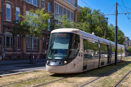 Le Havre, France - August 05 2020: Tramway in the city center.のeditorial素材