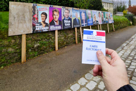 La FeuillÃ©e, France - April 05, 2022: Citizen wondering who to vote for in the 2022 French presidential election.のeditorial素材