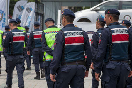 Istanbul, Turkey - May 09 2019: Officers of the Jandarma (Gendarmerie) patroling the street.のeditorial素材