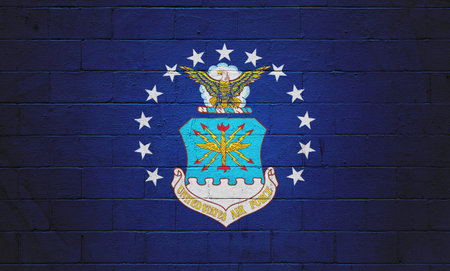 Flag of the US Air Force painted on a brick wall.