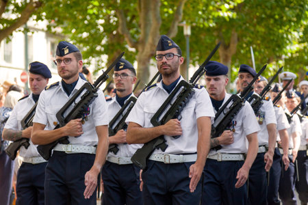 Brest, France - July 14 2022: The Air Brigade of the Security and Intervention Forces (BAFSI) brings...