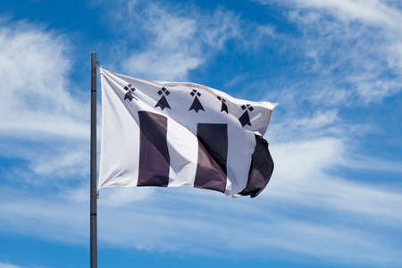 Flag of the city of Rennes waving in mid air.の写真素材