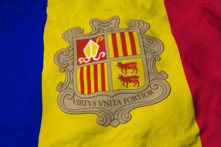 Full frame close-up on a waving Flag of Andorra in 3D rendering.の写真素材