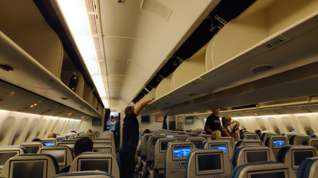Bangkok, Thailand - September 21 2018: People boarding in a Boeing 737-800 of Turkmenistan Airlines.