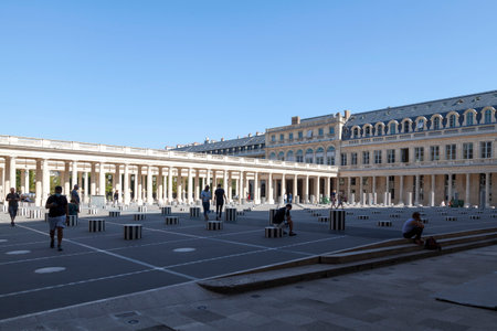 Paris, France - September 21 2022: The Colonnes de Buren in the Cour d'Honneur of the Palais-Royal.のeditorial素材
