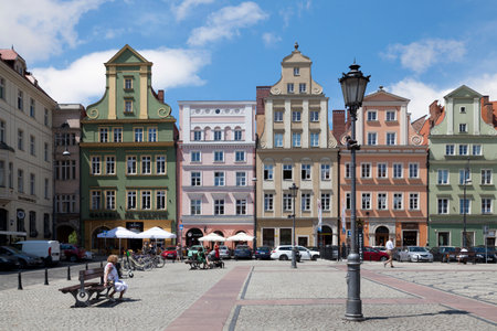 Wroclaw, Poland - June 05 2019: The Solny Square is an auxiliary market of the Old Town set out in 1242 to the southwest of the Market Square.のeditorial素材