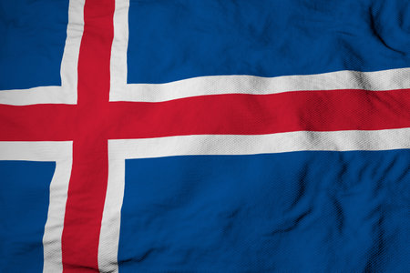 Full frame close-up on a waving flag of Iceland in 3D rendering.の写真素材
