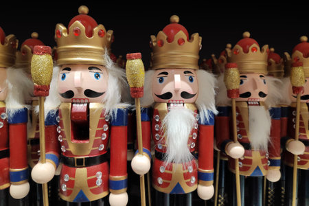 Nutcracker toys for sale in the retail display of a gift shop.の写真素材