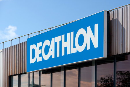 Saint-Martin-des-Champs, France - August, 24 2022: Sign of Decathlon, a French sports and leisure retailer.のeditorial素材