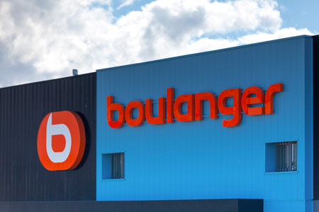 Saint-Martin-des-Champs, France - August, 24 2022: Sign of Boulanger, a French company specializing in leisure, consumer electronics and household appliances.のeditorial素材
