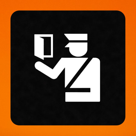 Squared photo of a black and white sign indicating that the direction of the Airport police.の写真素材