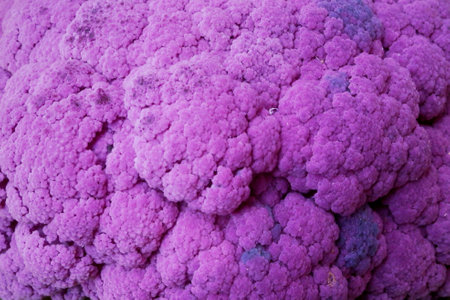 Close-up on a purple cauliflower on a market stall.の写真素材