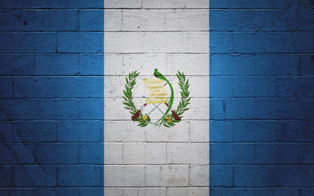 Flag of Guatemala painted on a cinder block wall.の写真素材