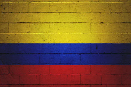 Flag of Colombia painted on a cinder block wall.の写真素材