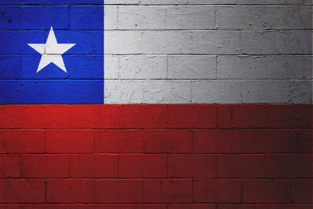 Flag of Chile painted on a cinder block wall.の写真素材
