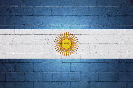 Flag of Argentina painted on a cinder block wall.の写真素材