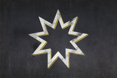 Blackboard with the Nine-pointed star from the Bahaism religion drawn in the middle.の写真素材
