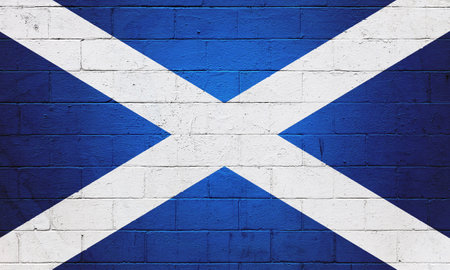 Flag of Scotland painted on a cinder block wall.の写真素材