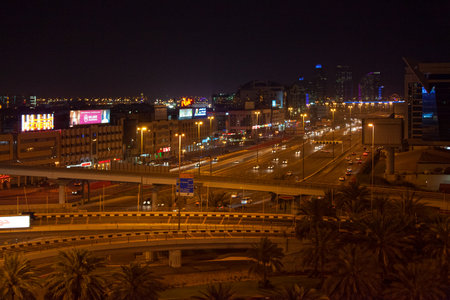 Dubai, UAE - March 21 2014: Highways passing through Dubai, the largest and most populous city in the United Arab Emirates (UAE).のeditorial素材