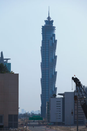 Dubai, UAE - March 22 2014: The JW Marriott Marquis Dubai Hotel is the world's second tallest hotel,...