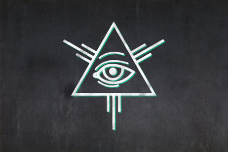 Blackboard with a the All seeing eye symbol drawn in the middle.の写真素材
