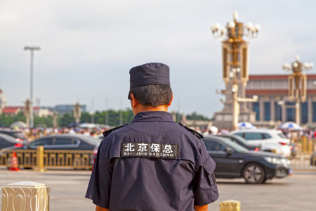 Beijing, China - August 08 2018: Police officer (Beijing Baozong) in Tiananmen square.のeditorial素材