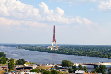 Riga, Latvia - June 13 2019: The Riga Radio and TV Tower (Latvian: RÄ«gas radio un televÄ«zijas...