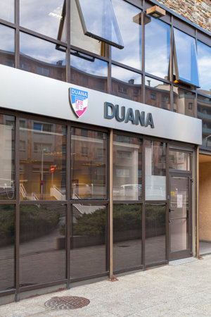 Les Escaldes, Andorra, November 26 2019: Main customs office (Catalan: Despatx Central de Duana).のeditorial素材