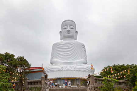 BÃ  NÃ  Hills, Vietnam - August 22 2018: White Buddha statue at the Linh Ung Pagoda in the BaÌ NaÌ Hills in Vietnam.のeditorial素材