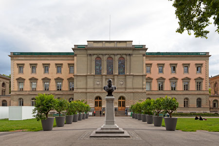 Geneva, Switzerland - June 11 2018: The main building of the University of Geneva located parc des Bastions.のeditorial素材