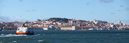 Lisbon, Portugal - June 01 2018: Ferry crossing the river toward Lisbon.のeditorial素材