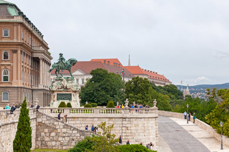 Budapest, Hungary - June 22 2018: The Danube terrace with the Monument of Prince Eugene of Savoy.のeditorial素材