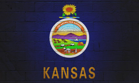 Flag of Kansas painted on a cinder block wall.の写真素材