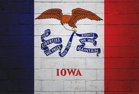 Flag of Iowa painted on a cinder block wall.の写真素材