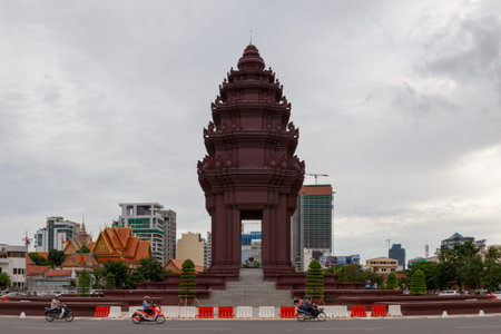 Phnom Penh, Cambodia - August 26 2018: The Independence Monument was built in 1958 to memorialize...