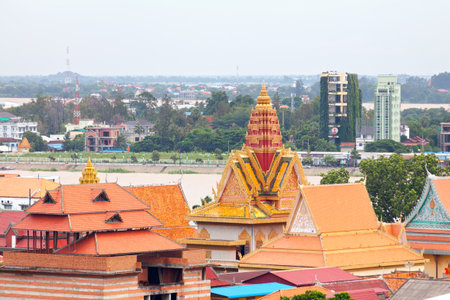 Phnom Penh, Cambodia - August 26 2018: Wat Ounalom is a wat located on Sisowath Quay near the Royal Palace of Cambodia.のeditorial素材