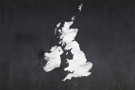 Blackboard with a the map of the British Isles drawn in the middle.の写真素材