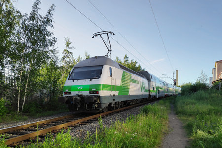 Turku, Finland - June 21 2019: VR class SR2 operated by "VR Group" arriving at Turku railway stationのeditorial素材