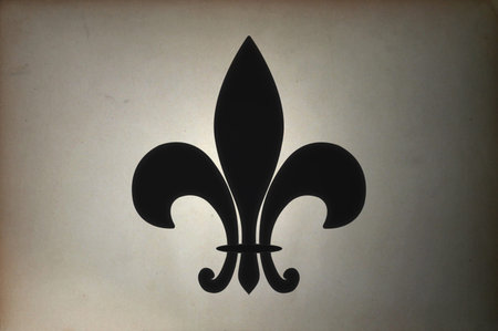 Black Fleur de lys printed on an old paper.の写真素材