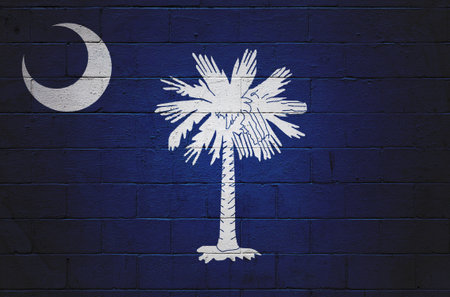 Flag of South Carolina painted on a cinder block wall.の写真素材