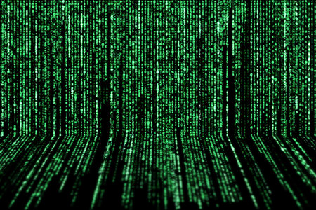 Computer characters falling from the top and fading away.の写真素材