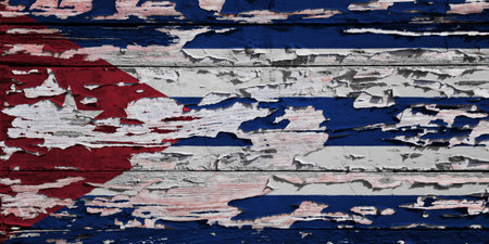Flag of Cuba painted on a grunge wooden board.の写真素材