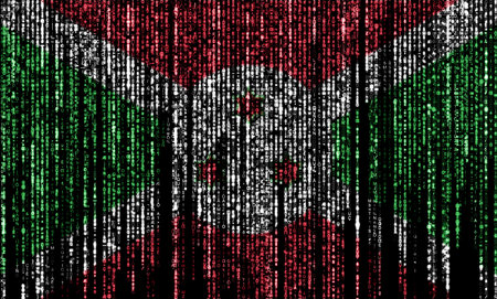 Flag of Burundi on a computer binary codes falling from the top and fading away.の写真素材